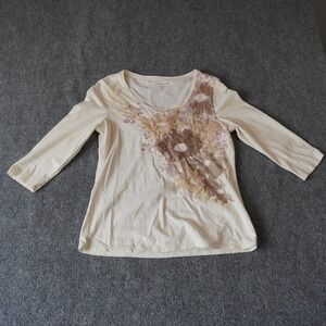 Coldwater Creek Floral Applique Top‎ Womens Size S Beige 3/4 Sleeve